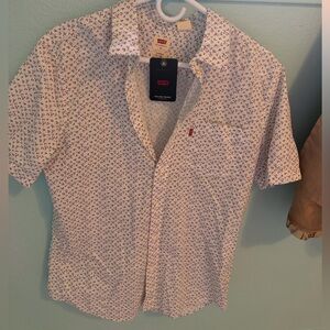 Levi's Men's White and Red Patterned Shirt